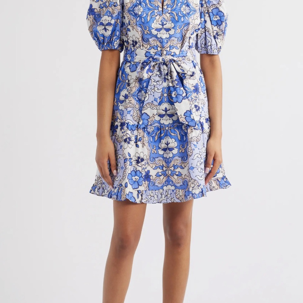 Vince Camuto Blue and White Floral Mini Dress